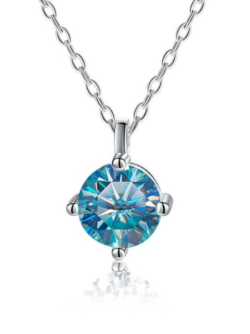 2.0CT Sea Blue [Platinum] 925 Sterling Silver Moissanite Geometric Dainty Necklace